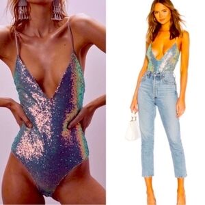 For Love And Lemons Multicolor Sequin Bodysuit